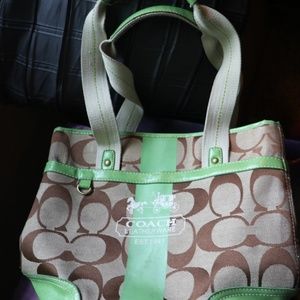 Coach tan with green trim